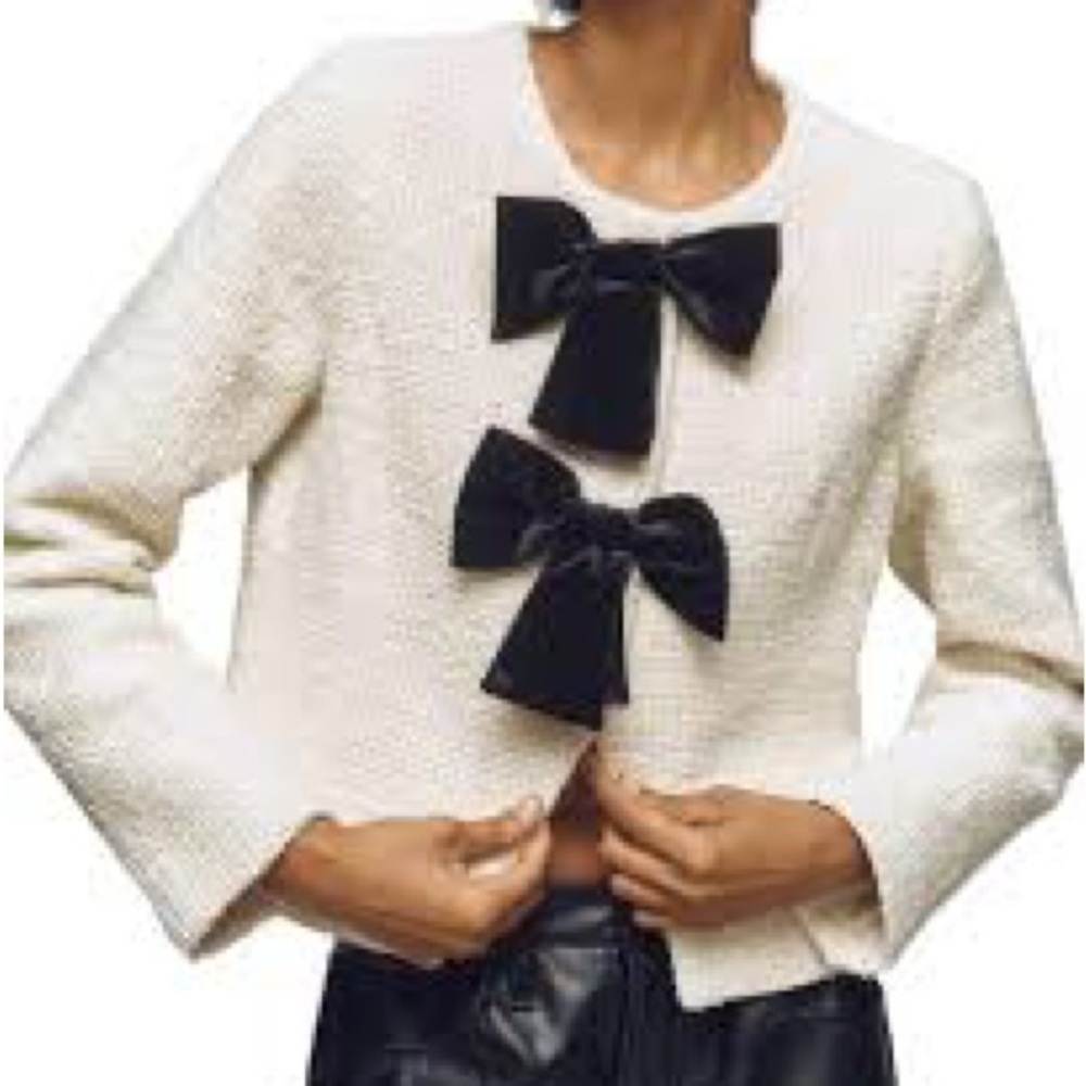 Anthropologie Avec Les Filles Textured Jacket with Black Bow Details